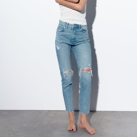 ZARA Ripped High Rise Mom Jeans - Picture 1 of 11
